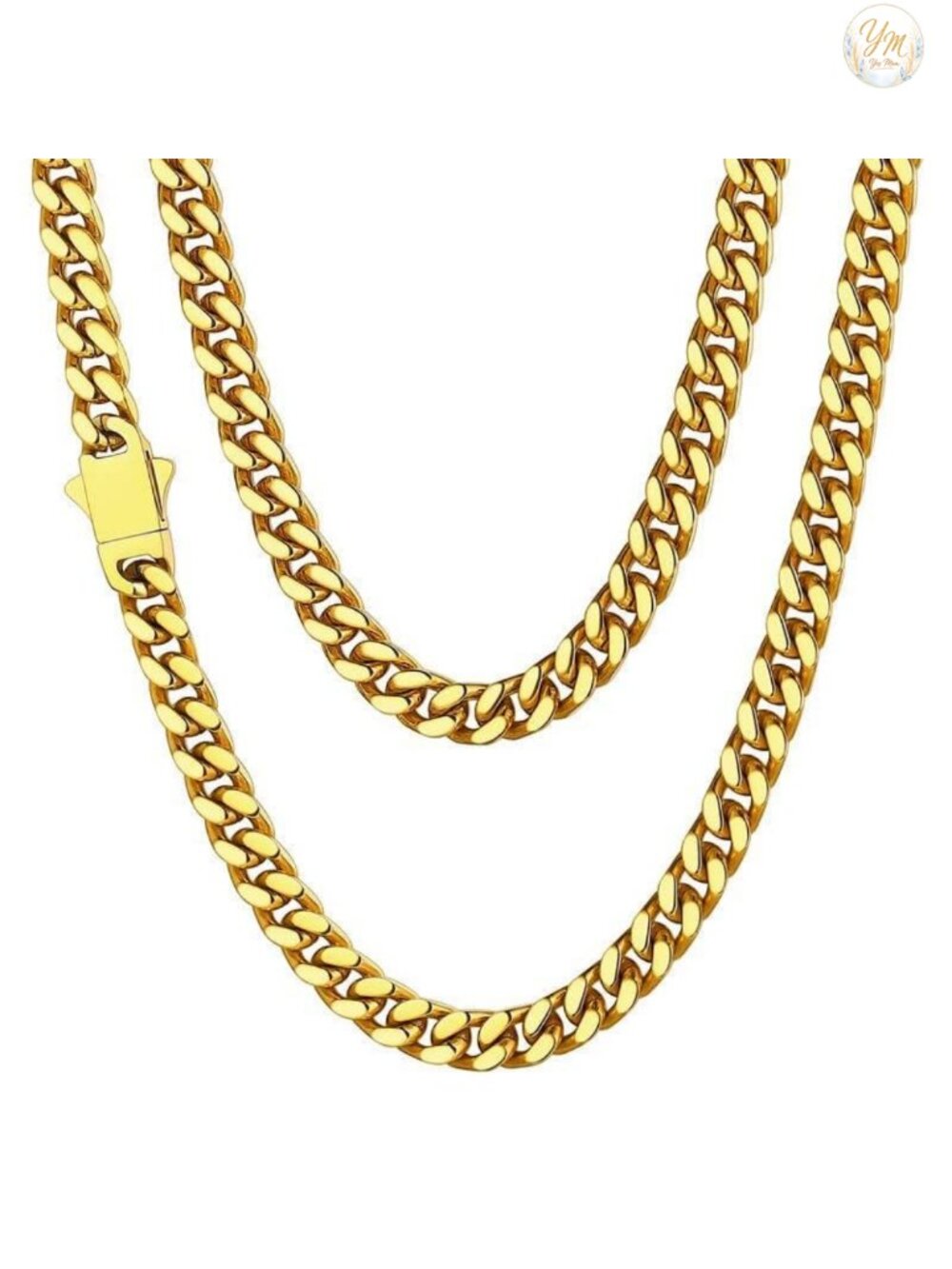 Men's Cuban Link Chain Necklace Stainless Steel Waterproof 18k Gold Plated Curb